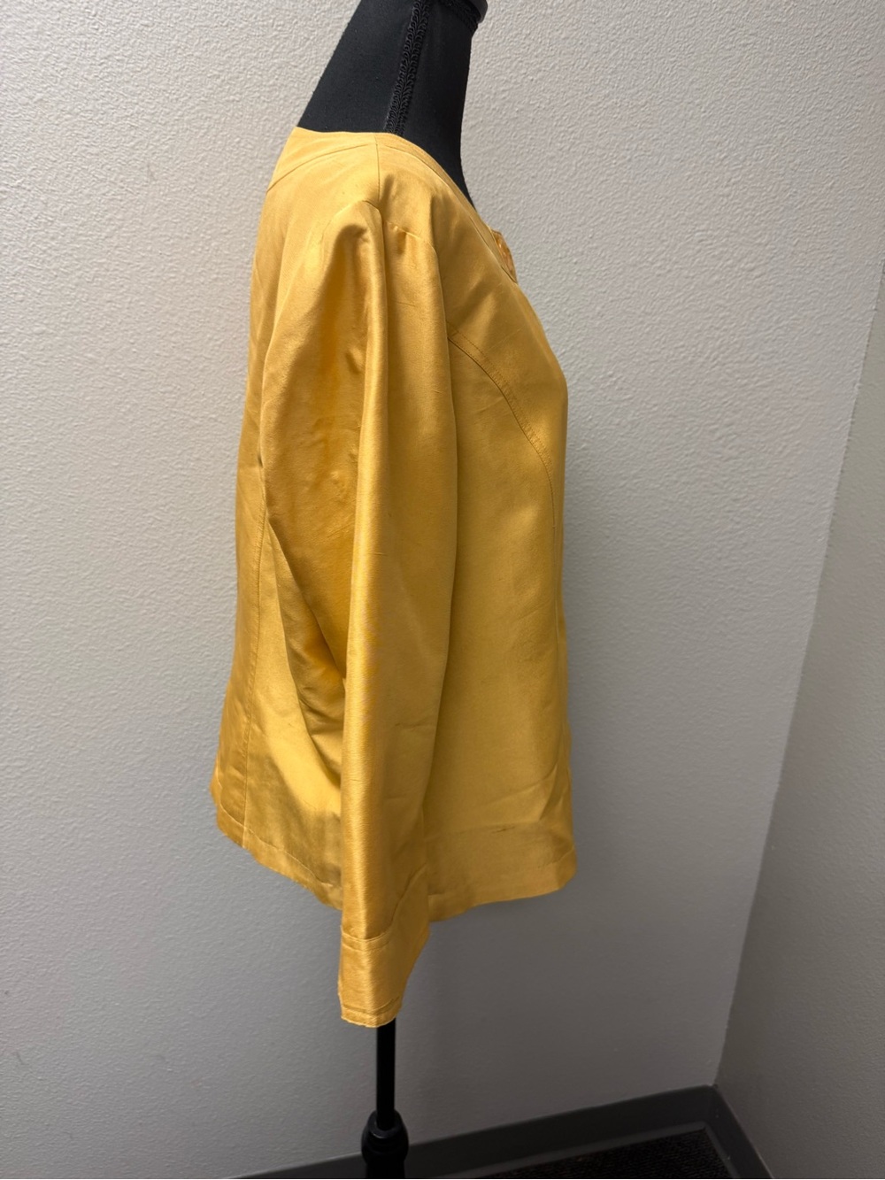 Coldwater Creek Yellow Silk Jacket Button Front Crop 3/4 Sleeve Size 16 Chic - Picture 6 of 11